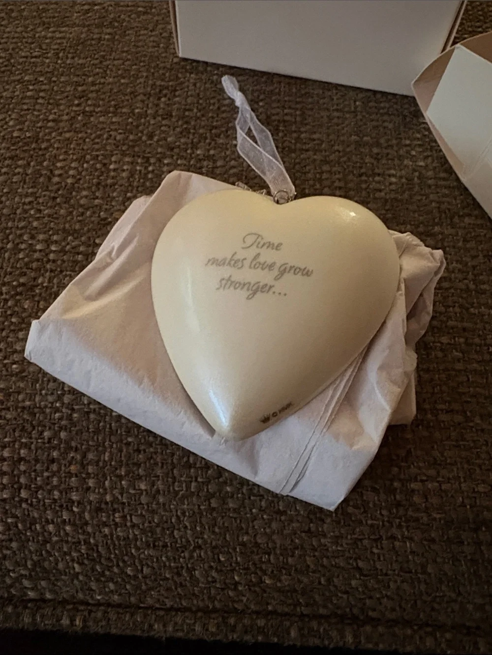 Retired 2012 Hallmark Ivory Porcelain Heart Ornament with Silver Snowflakes